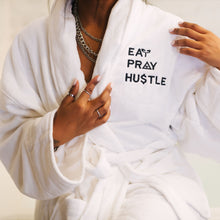 Load image into Gallery viewer, EAT PRAY HUSTLE LUXE BATHROBE (UNISEX) - WHITE